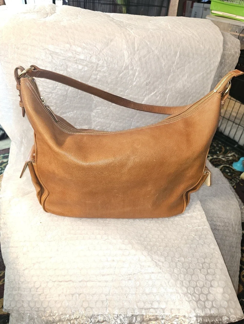 Vintage Lauren Ralph Lauren Leather Hobo Shoulder Bag British Tan Leather Medium